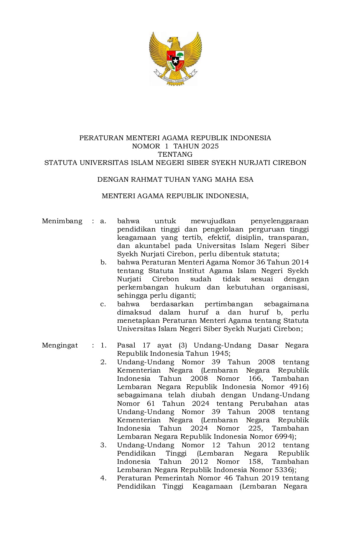 Peraturan Menteri Agama RI Nomor 1 Tahun 2025